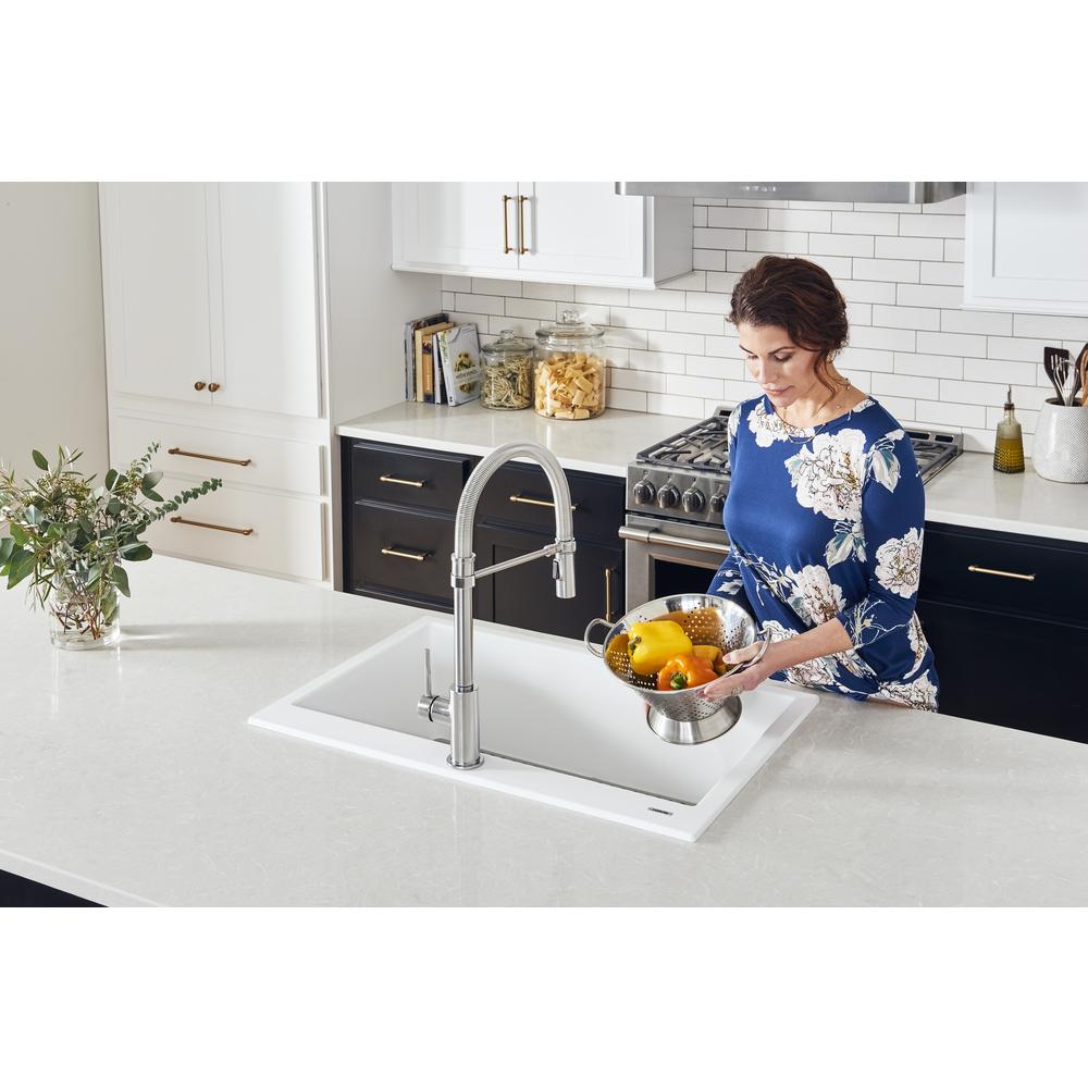 Drop-in Topmount Granite Composite Single Bowl Kitchen Sink - Arctic White. Picture 6
