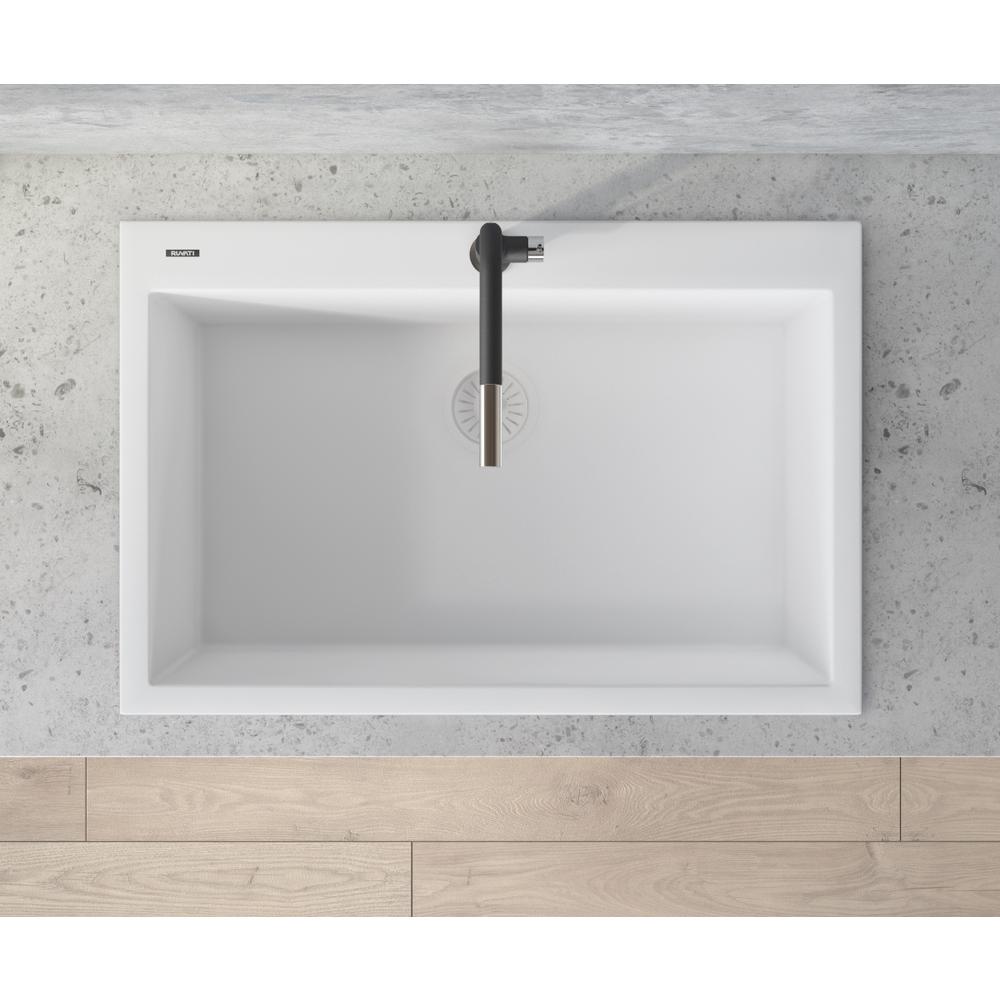 Drop-in Topmount Granite Composite Single Bowl Kitchen Sink - Arctic White. Picture 10