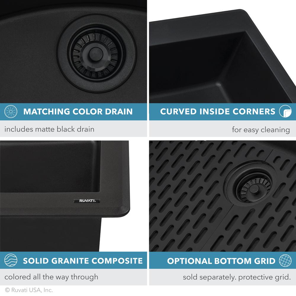 Ruvati 33 x 22 inch epiGranite Drop-in Topmount Single Bowl Kitchen Sink. Picture 7