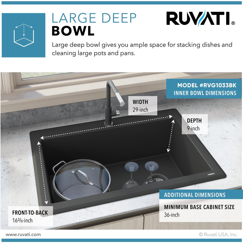Ruvati 33 x 22 inch epiGranite Drop-in Topmount Single Bowl Kitchen Sink. Picture 9