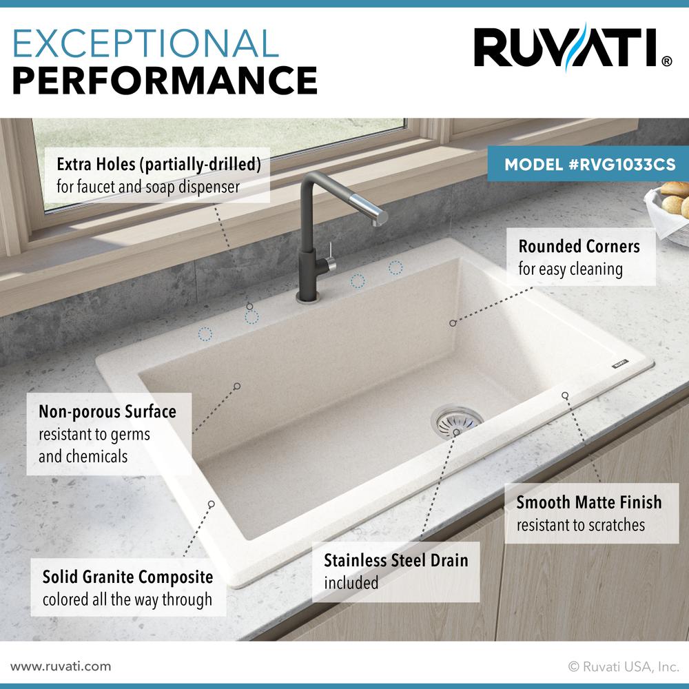 Ruvati 33 x 22 inch epiGranite Drop-in Topmount Single Bowl Kitchen Sink. Picture 5