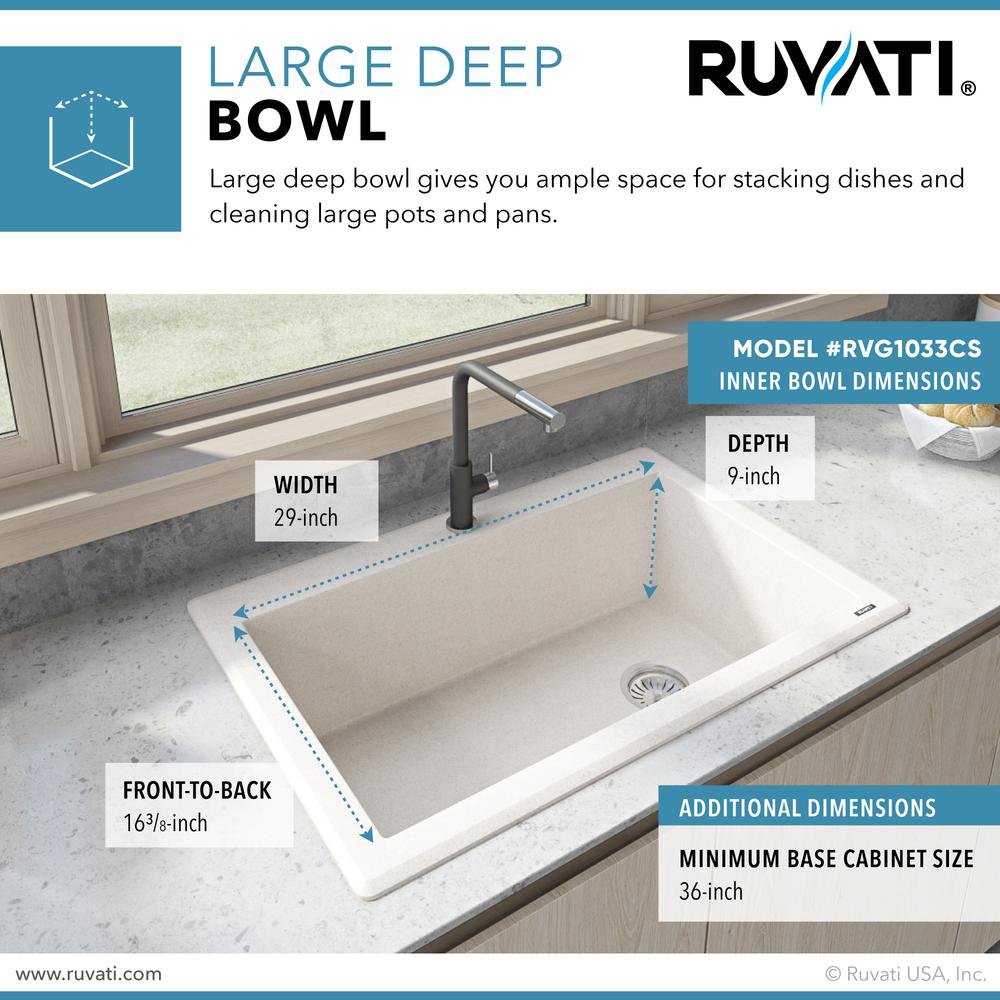 Ruvati 33 x 22 inch epiGranite Drop-in Topmount Single Bowl Kitchen Sink. Picture 6