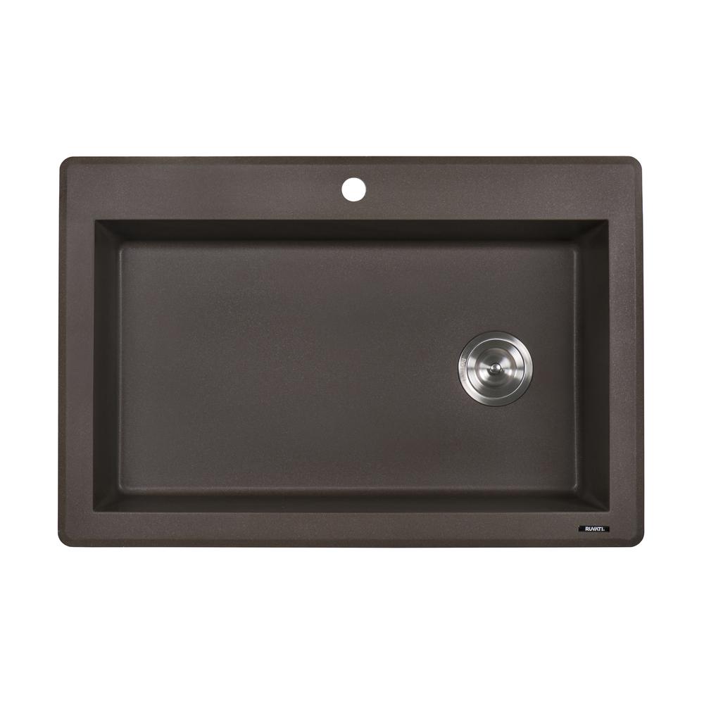Ruvati 33 x 22 inch epiGranite Drop-in Topmount Single Bowl Kitchen Sink. Picture 2