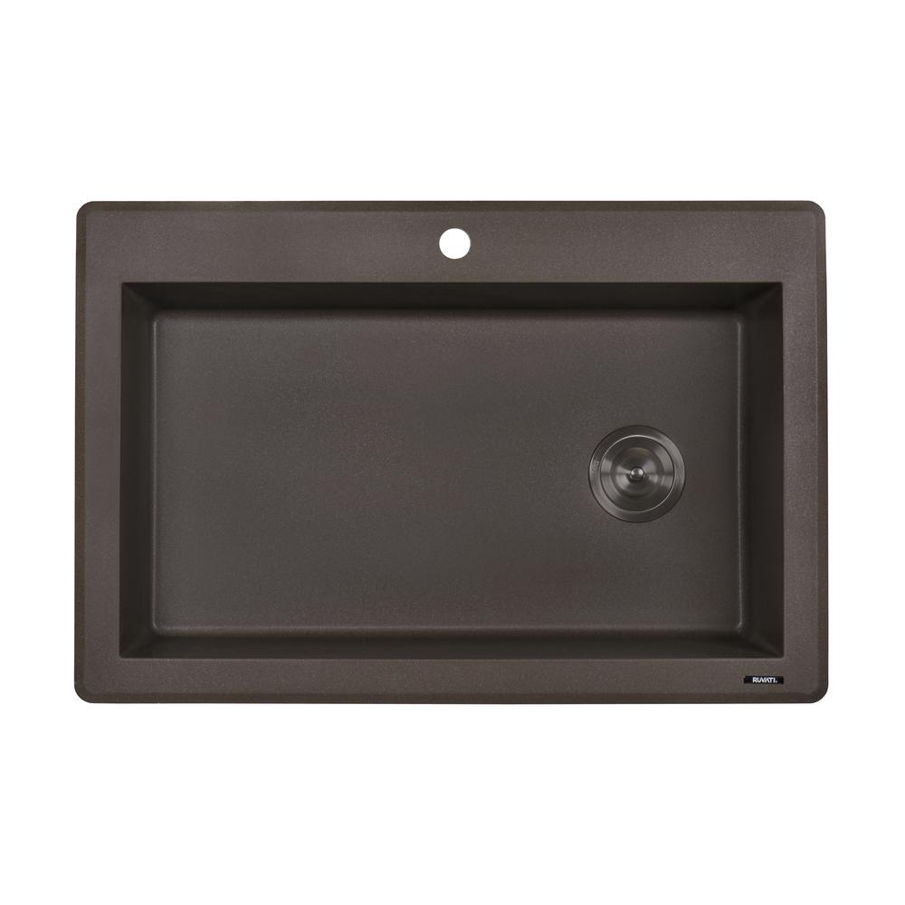 Ruvati 33 x 22 inch epiGranite Drop-in Topmount Single Bowl Kitchen Sink. Picture 5