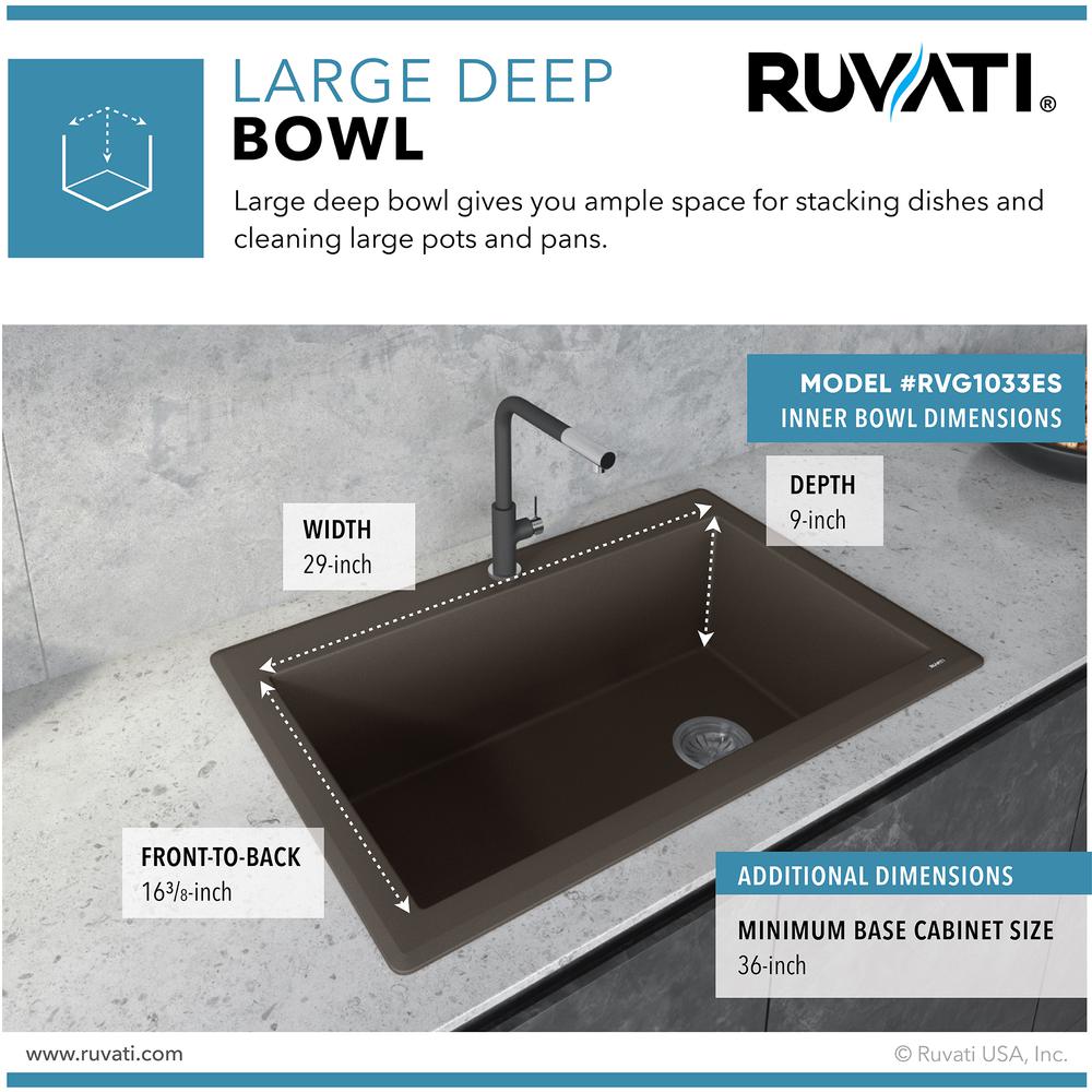 Ruvati 33 x 22 inch epiGranite Drop-in Topmount Single Bowl Kitchen Sink. Picture 8