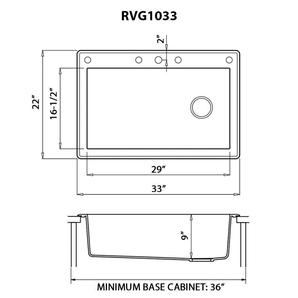 Ruvati 33 x 22 inch epiGranite Drop-in Topmount Single Bowl Kitchen Sink. Picture 13