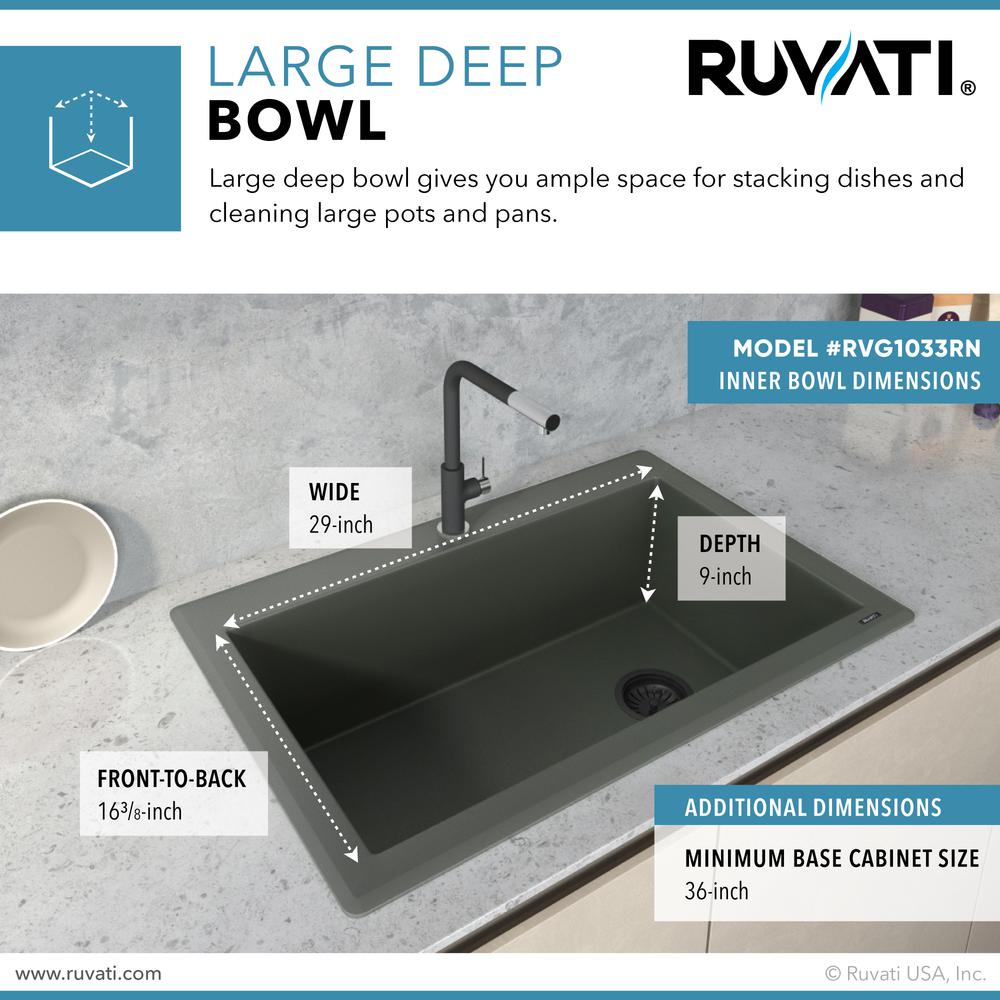 Ruvati 33 x 22 inch Drop-in Topmount Single Bowl Kitchen Sink Juniper Green. Picture 7