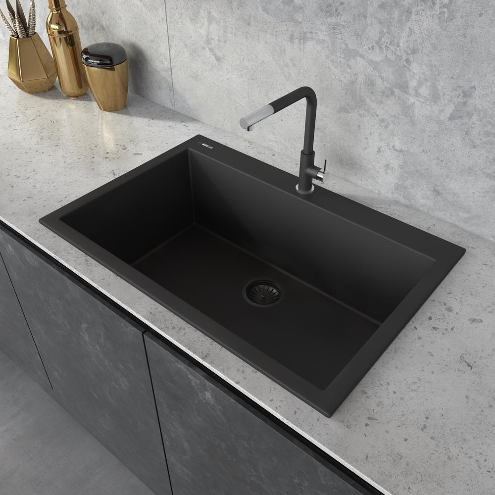 Ruvati 33 x 22 inch epiGranite Drop-in Topmount Single Bowl Kitchen Sink. Picture 9