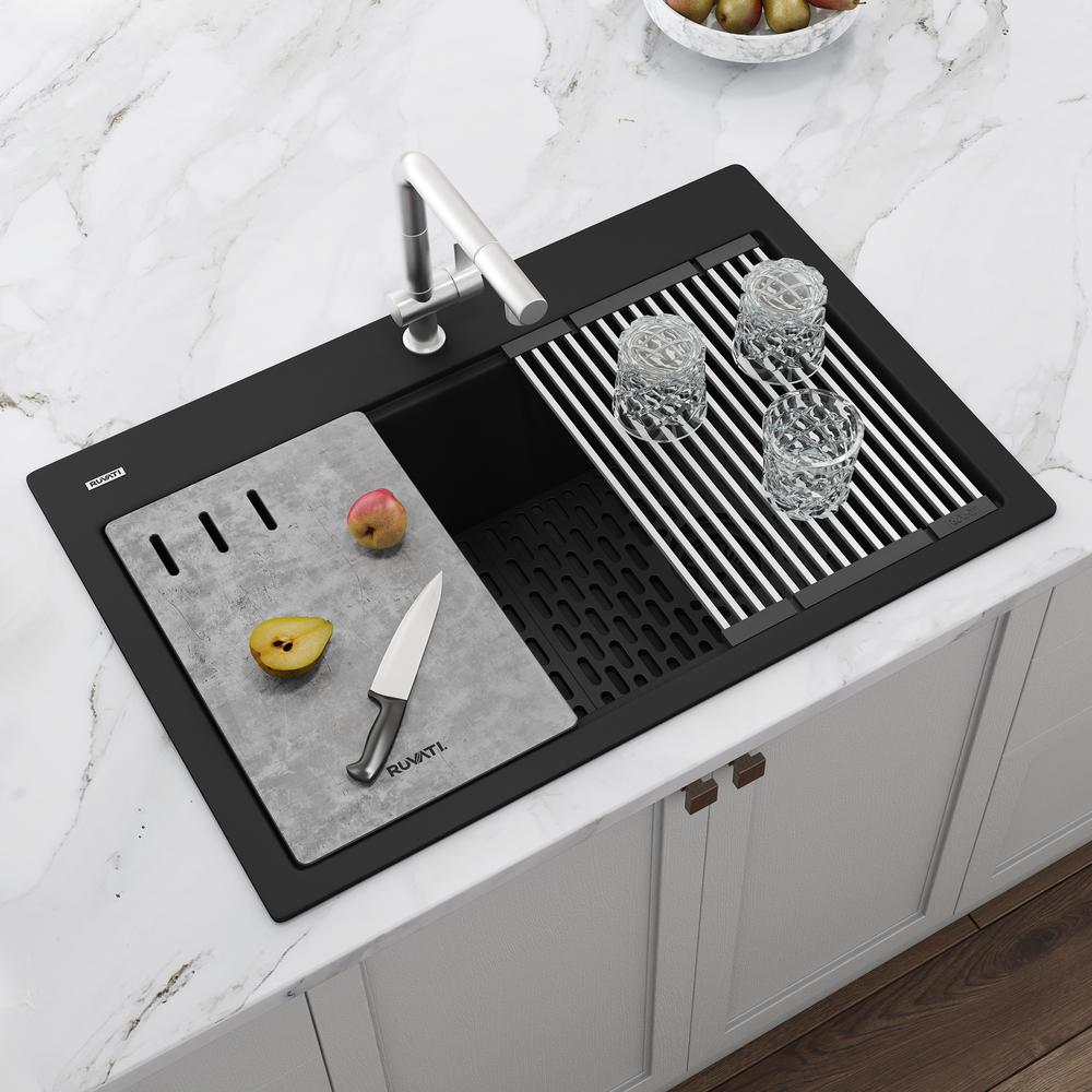 Granite Composite Workstation Matte Black Drop-in Topmount Kitchen Sink. Picture 12
