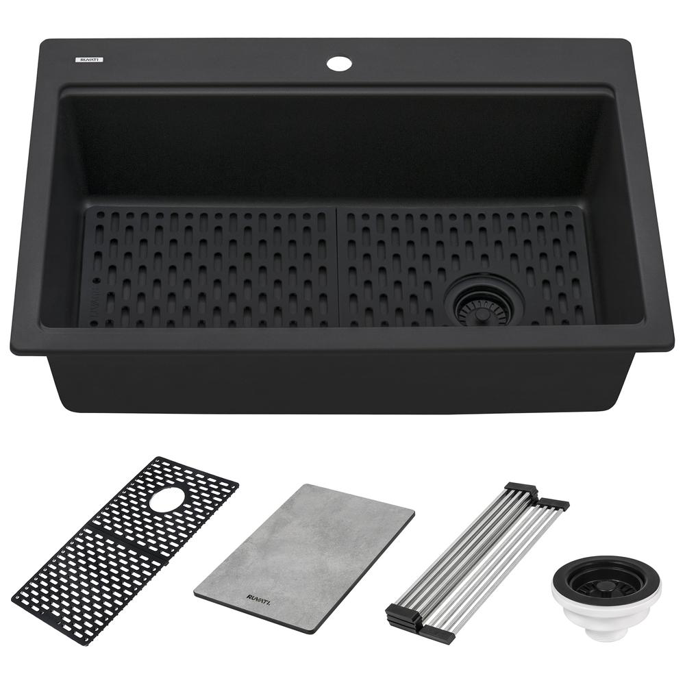 Granite Composite Workstation Matte Black Drop-in Topmount Kitchen Sink. Picture 5