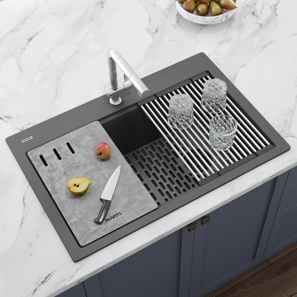 Granite Composite Workstation Drop-in Topmount Kitchen Sink Urban Gray. Picture 5