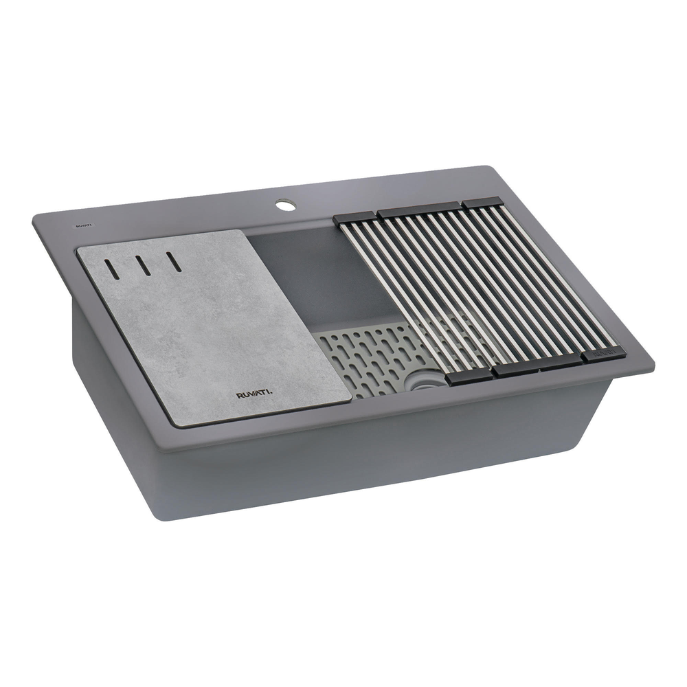 Granite Composite Workstation Drop-in Topmount Kitchen Sink Urban Gray. Picture 1