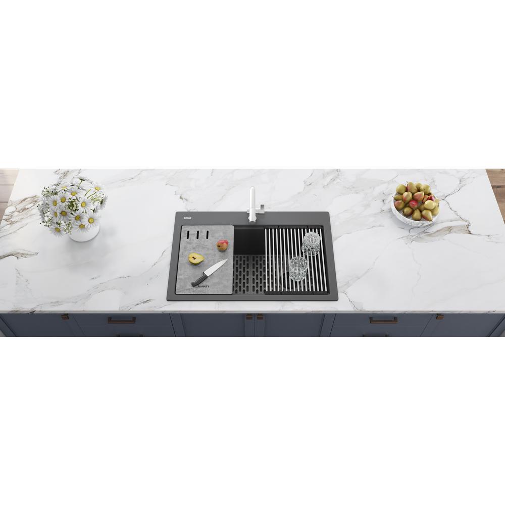 Granite Composite Workstation Drop-in Topmount Kitchen Sink Urban Gray. Picture 2