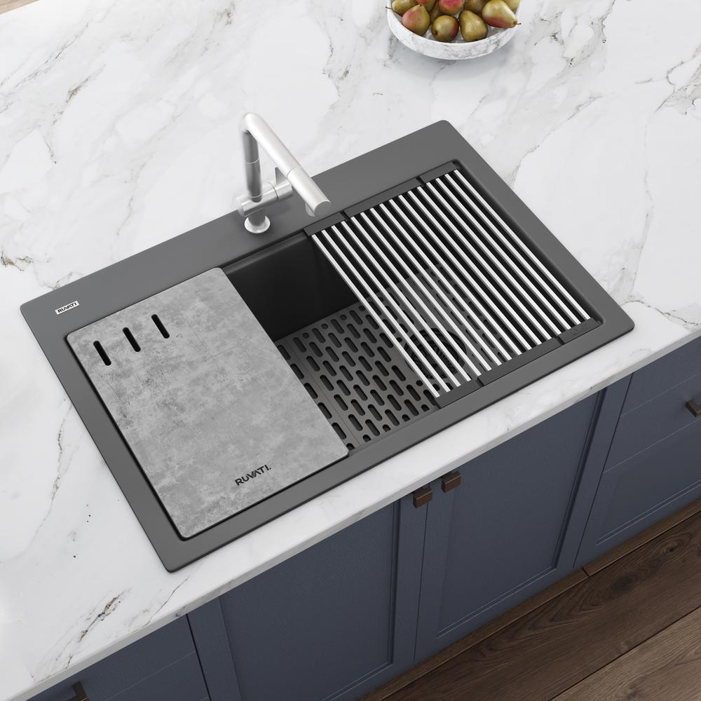 Granite Composite Workstation Drop-in Topmount Kitchen Sink Urban Gray. Picture 6