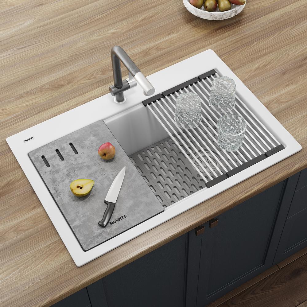 Granite Composite Workstation Drop-in Topmount Kitchen Sink  Matte White. Picture 10