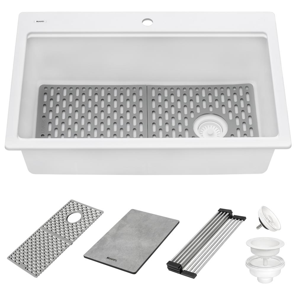 Granite Composite Workstation Drop-in Topmount Kitchen Sink  Matte White. Picture 3