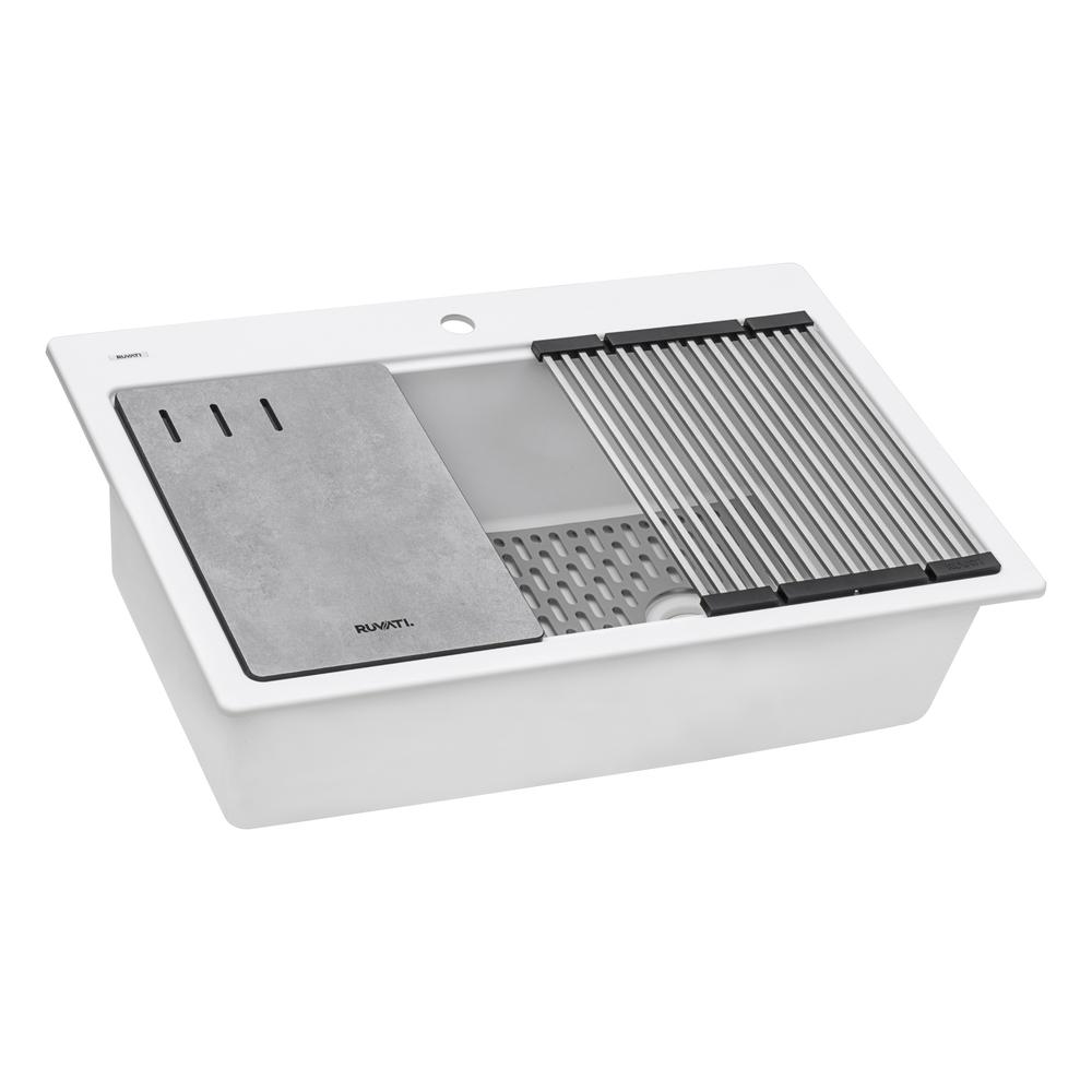 Granite Composite Workstation Drop-in Topmount Kitchen Sink  Matte White. Picture 1