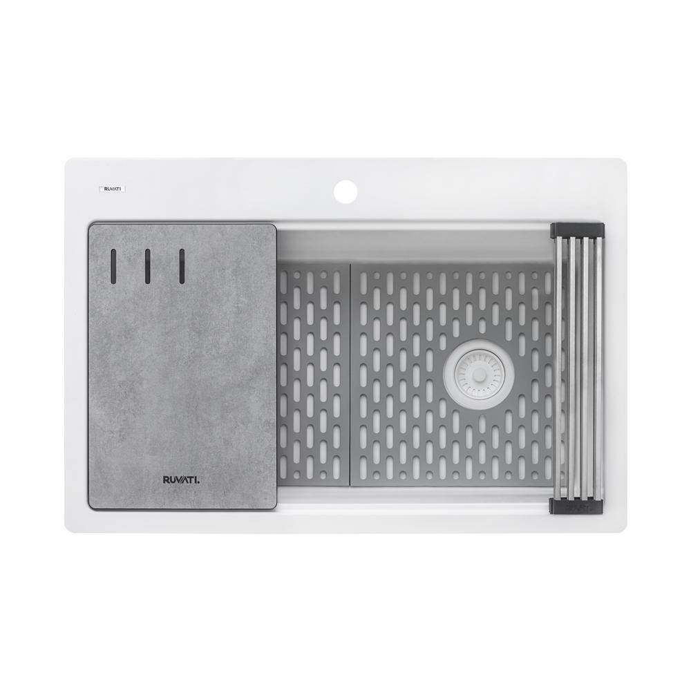 Granite Composite Workstation Drop-in Topmount Kitchen Sink  Matte White. Picture 2