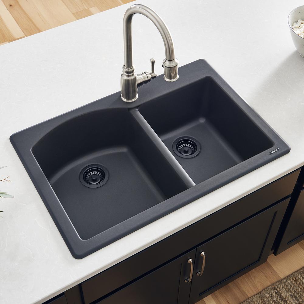 Ruvati 33 x 22 inch epiGranite Dual-Mount Double Bowl Kitchen Sink. Picture 1