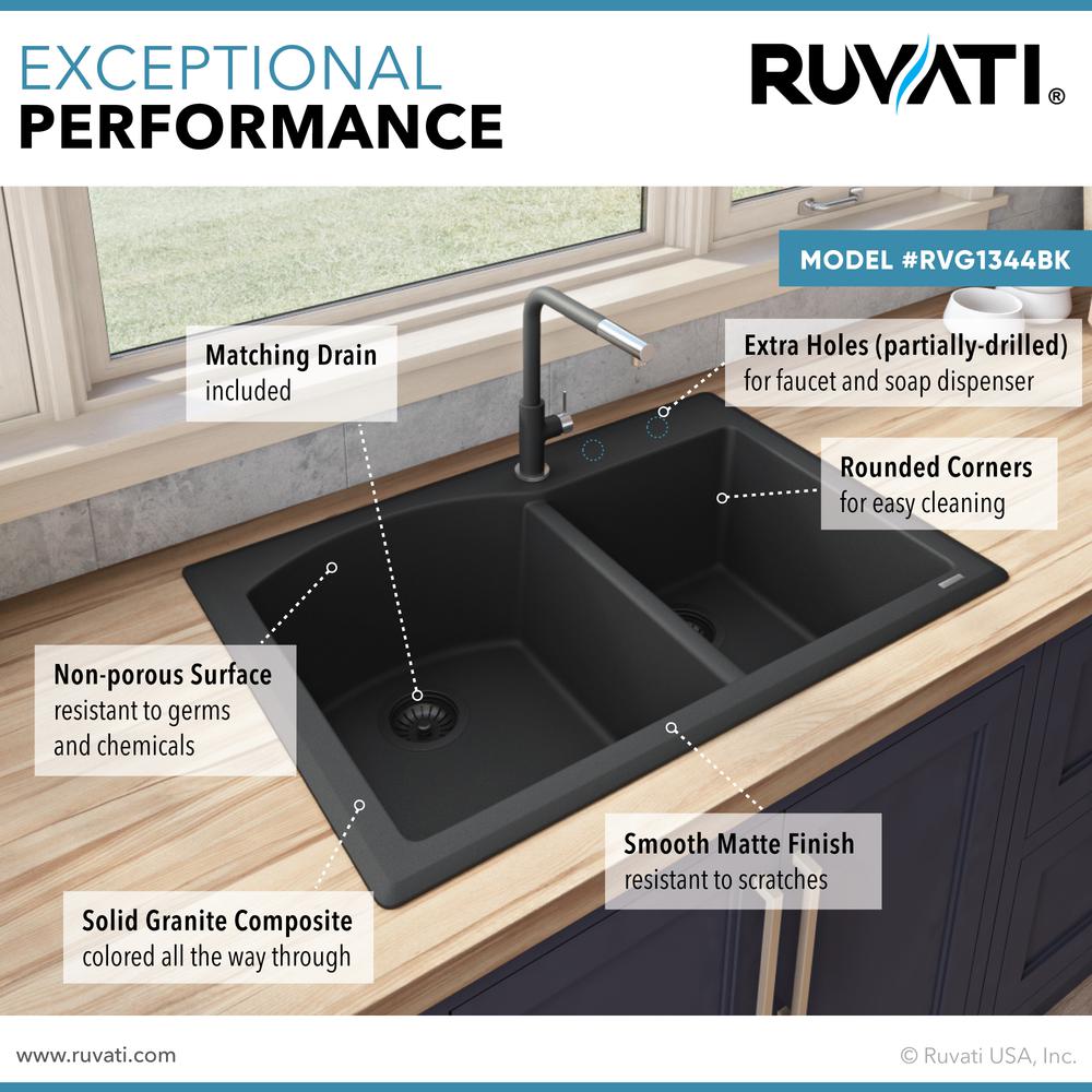 Ruvati 33 x 22 inch epiGranite Dual-Mount Double Bowl Kitchen Sink. Picture 7