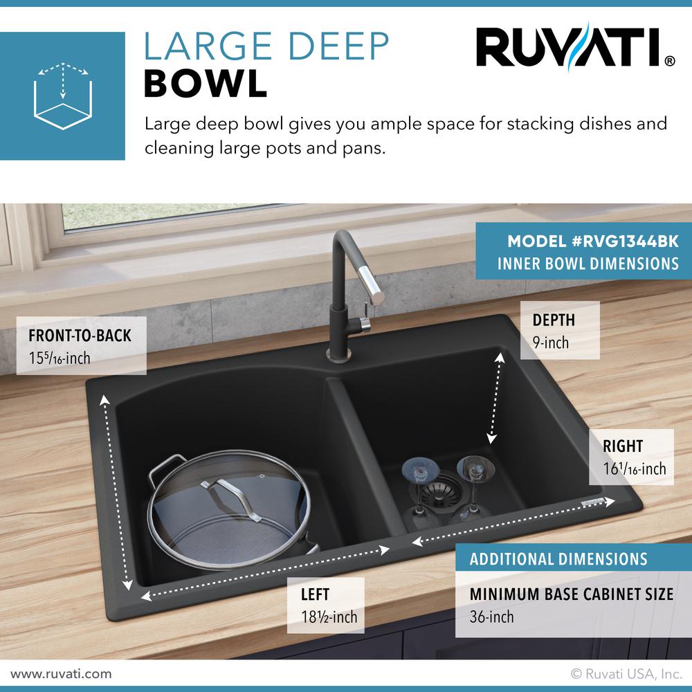 Ruvati 33 x 22 inch epiGranite Dual-Mount Double Bowl Kitchen Sink. Picture 8