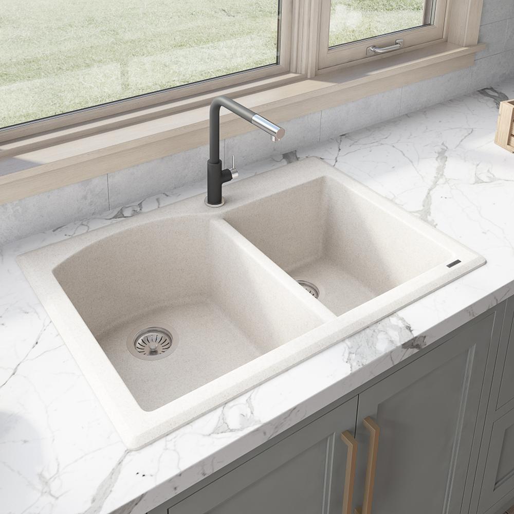 Ruvati 33 x 22 inch epiGranite Dual-Mount Double Bowl Kitchen Sink. Picture 1