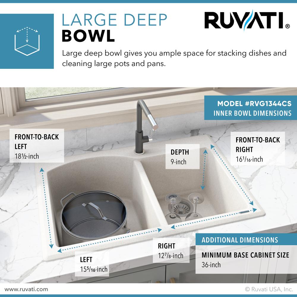 Ruvati 33 x 22 inch epiGranite Dual-Mount Double Bowl Kitchen Sink. Picture 5