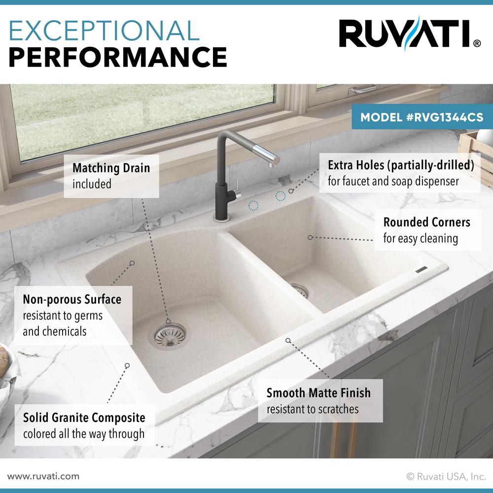Ruvati 33 x 22 inch epiGranite Dual-Mount Double Bowl Kitchen Sink. Picture 6