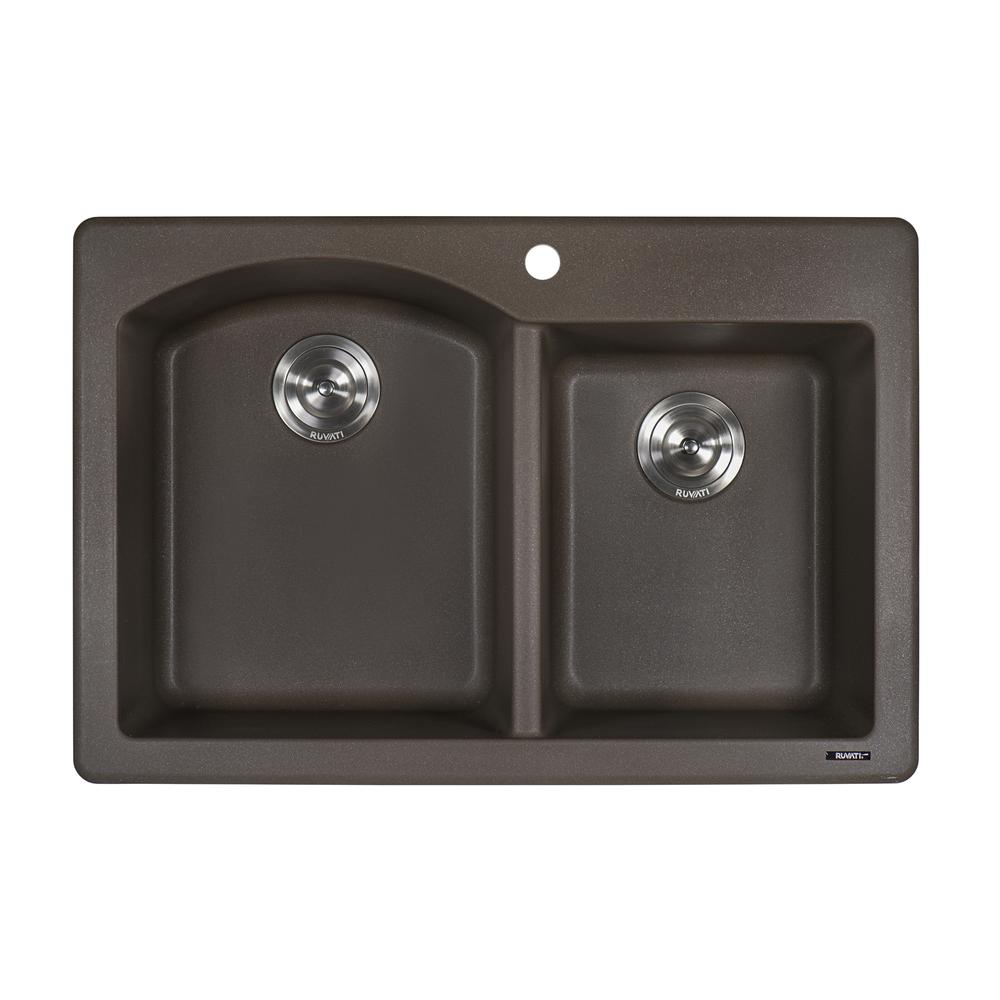 Ruvati 33 x 22 inch epiGranite Dual-Mount Double Bowl Kitchen Sink. Picture 4