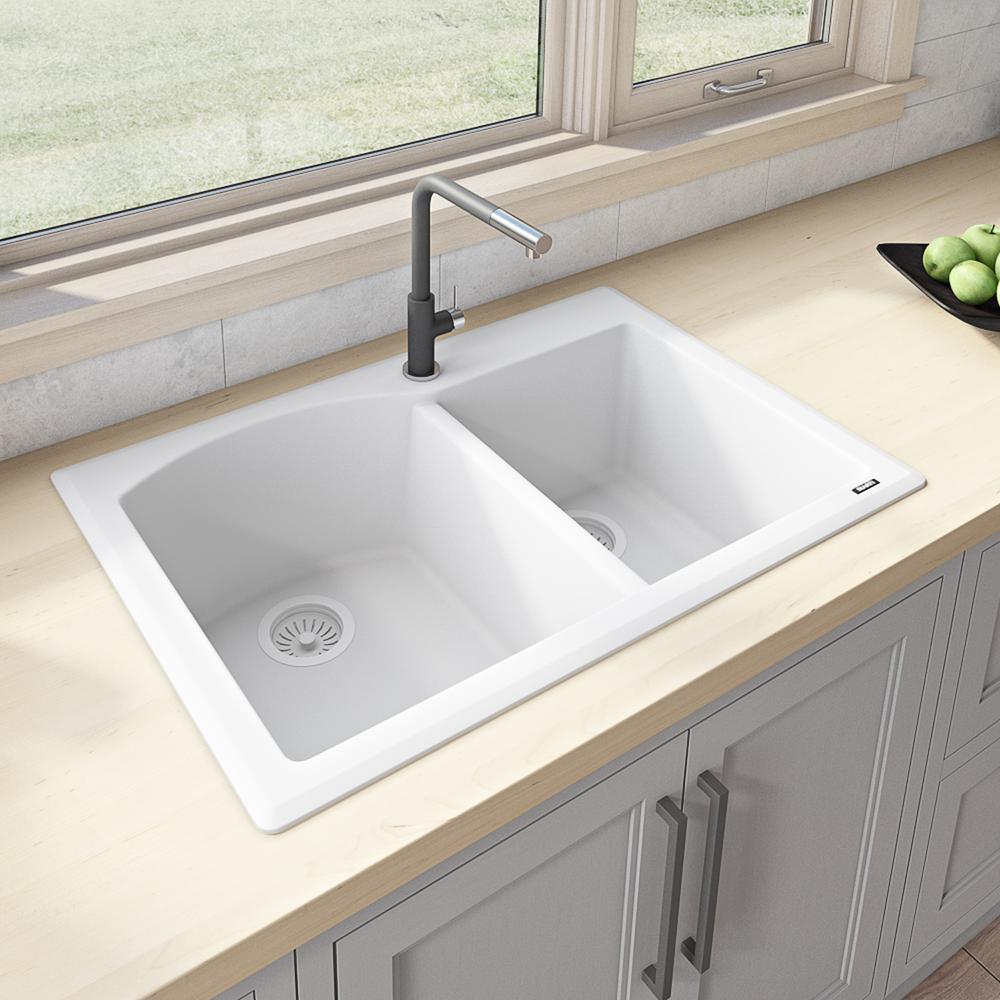Ruvati 33 x 22 inch epiGranite Dual-Mount Double Bowl Kitchen Sink. Picture 1