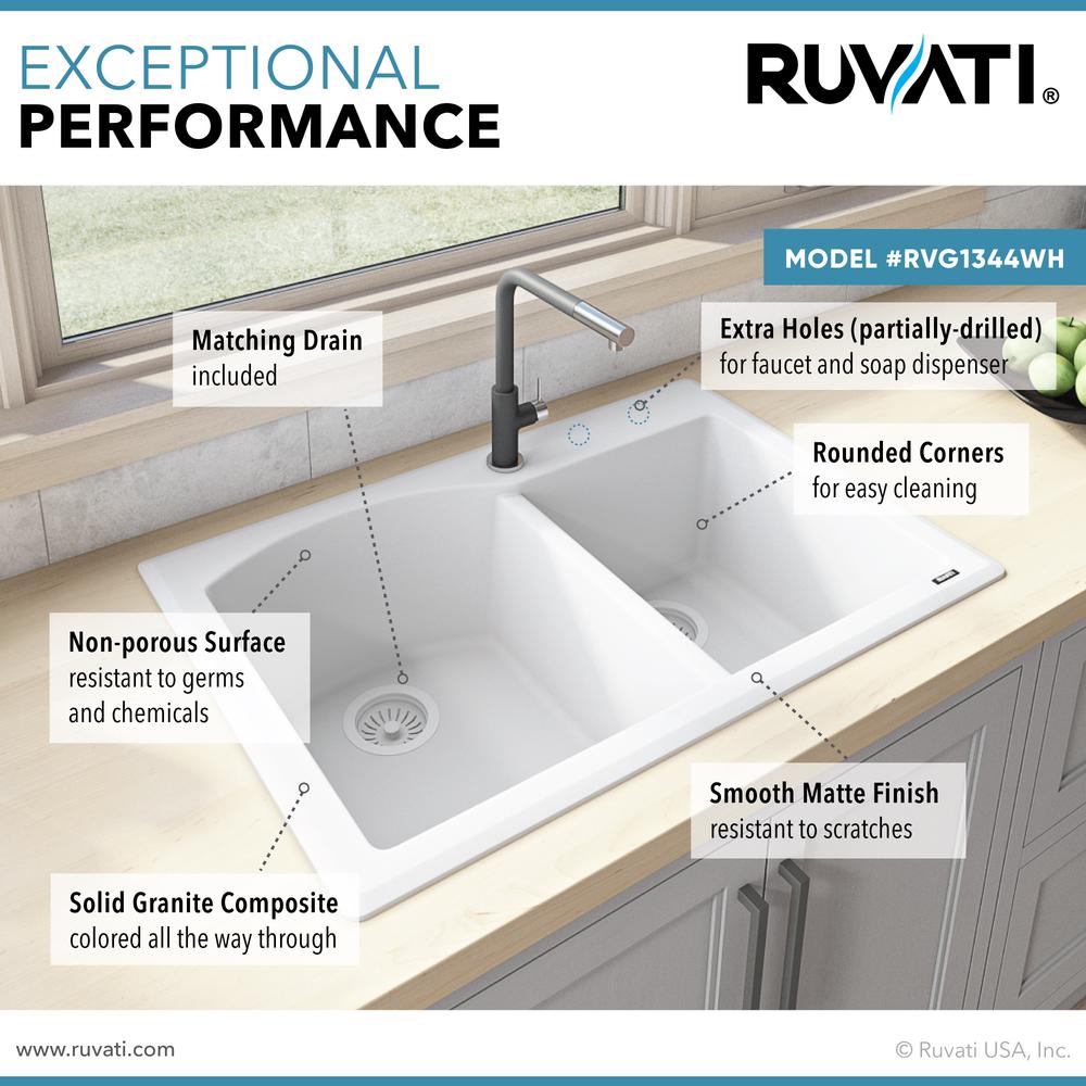 Ruvati 33 x 22 inch epiGranite Dual-Mount Double Bowl Kitchen Sink. Picture 6