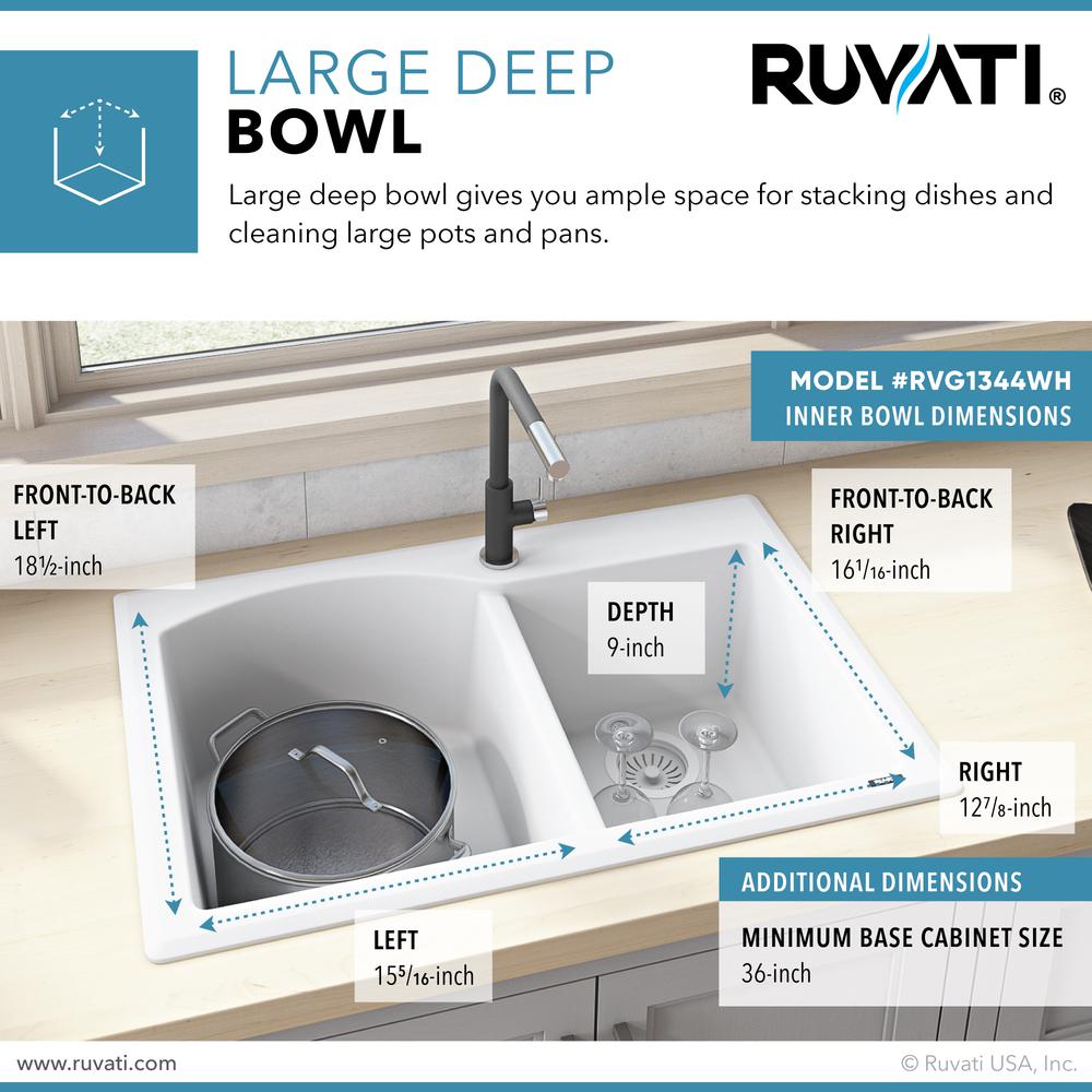 Ruvati 33 x 22 inch epiGranite Dual-Mount Double Bowl Kitchen Sink. Picture 7