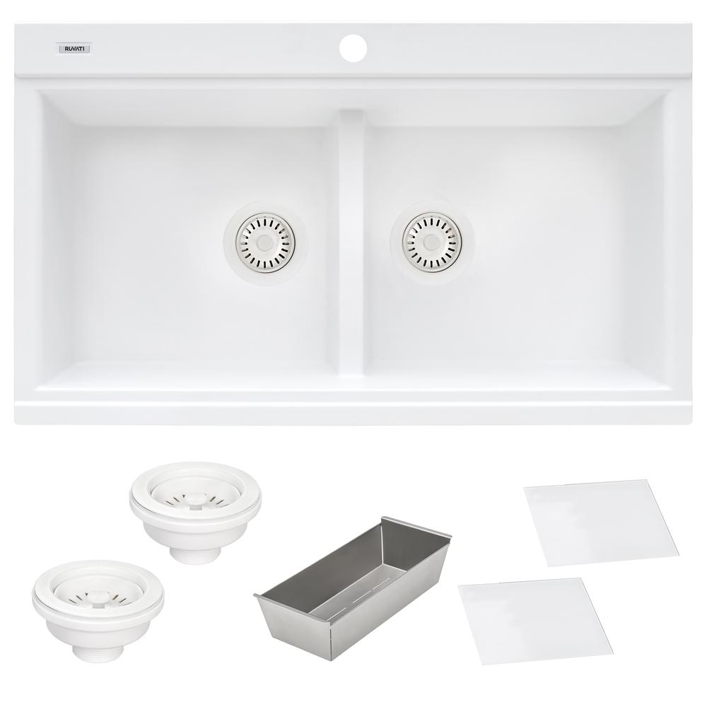 Ruvati 34 inch epiGranite Topmount Workstation Ledge Kitchen Sink. Picture 7