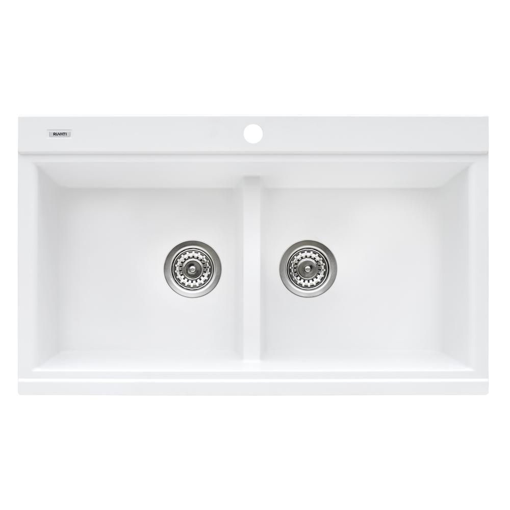 Ruvati 34 inch epiGranite Topmount Workstation Ledge Kitchen Sink. Picture 6