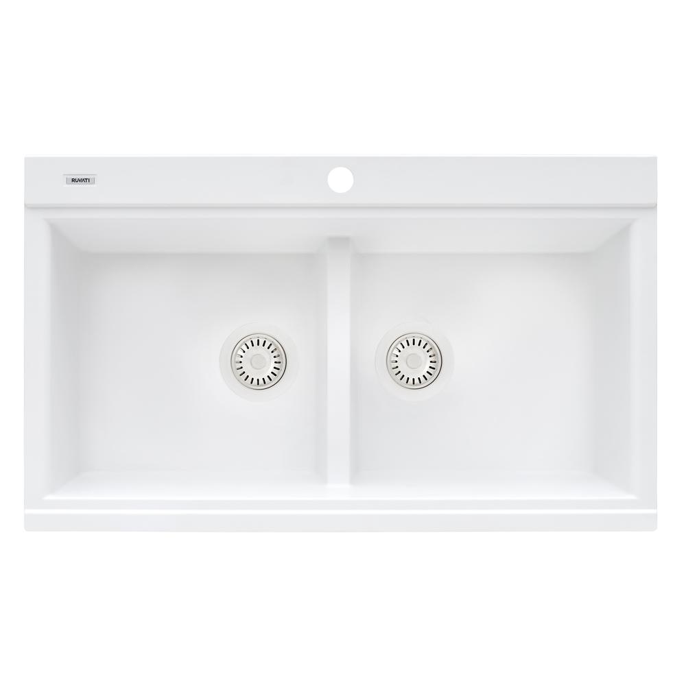 Ruvati 34 inch epiGranite Topmount Workstation Ledge Kitchen Sink. Picture 2