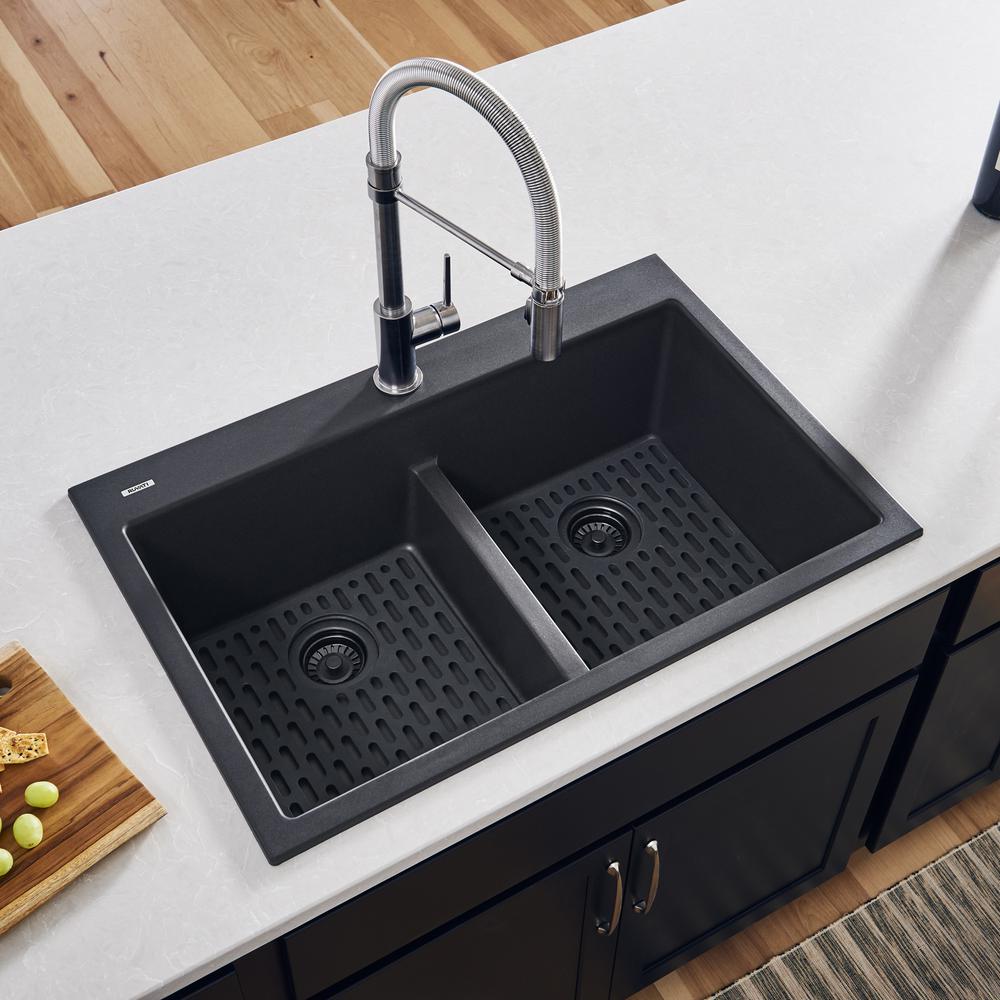 Ruvati 33 x 22 inch epiGranite Drop-in TopMount Double Bowl Kitchen Sink. Picture 17