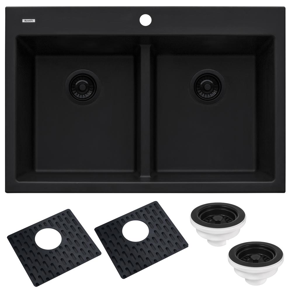 Ruvati 33 x 22 inch epiGranite Drop-in TopMount Double Bowl Kitchen Sink. Picture 11