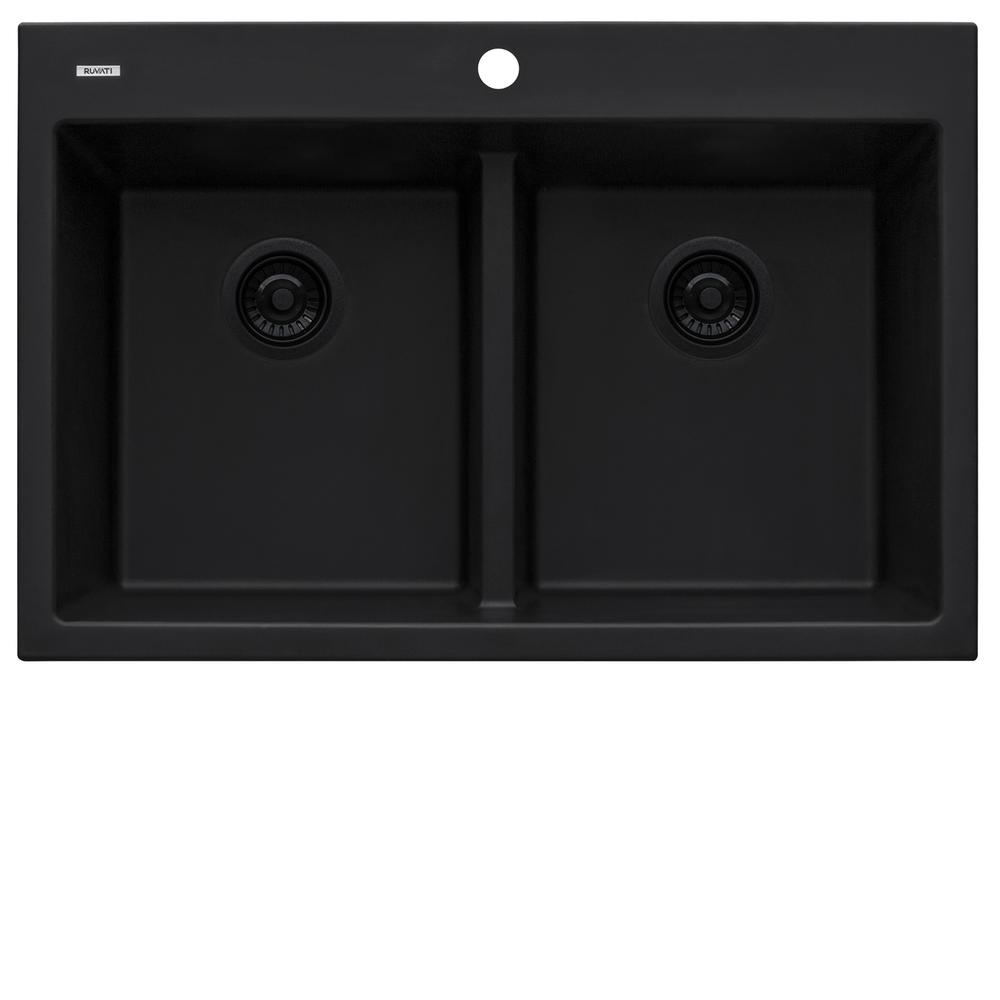 Ruvati 33 x 22 inch epiGranite Drop-in TopMount Double Bowl Kitchen Sink. Picture 1