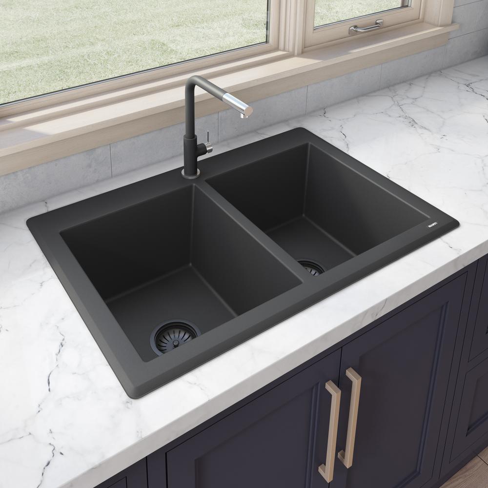 Ruvati 33 x 22 inch epiGranite Dual-Mount Double Bowl Kitchen Sink. Picture 1