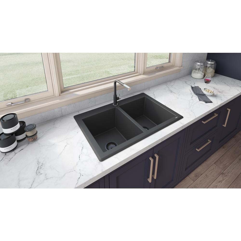 Ruvati 33 x 22 inch epiGranite Dual-Mount Double Bowl Kitchen Sink. Picture 8