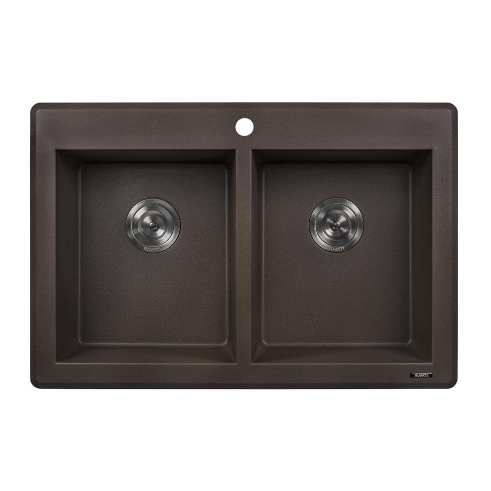 Ruvati 33 x 22 inch epiGranite Dual-Mount Double Bowl Kitchen Sink. Picture 3