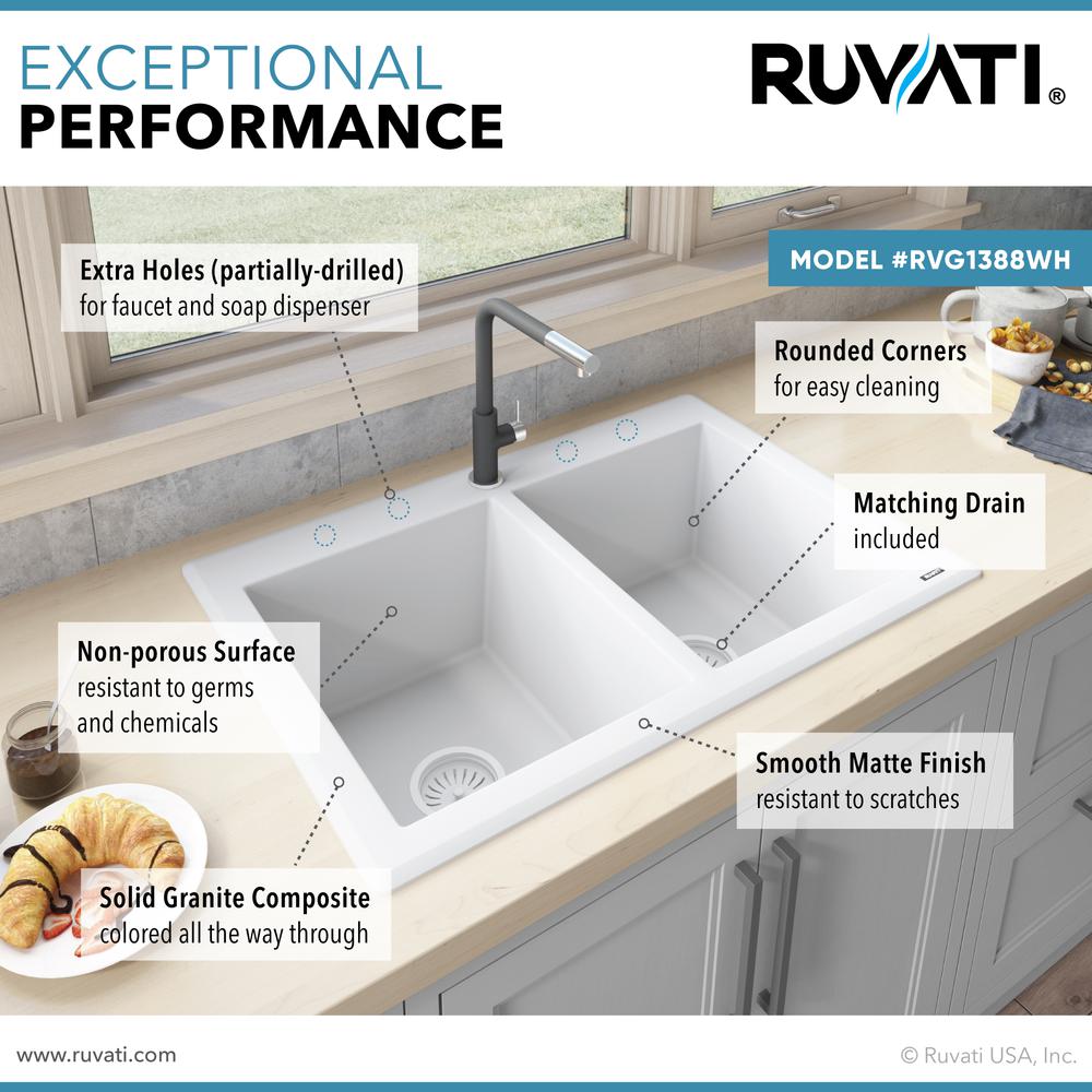 Ruvati 33 x 22 inch epiGranite Dual-Mount Double Bowl Kitchen Sink. Picture 5