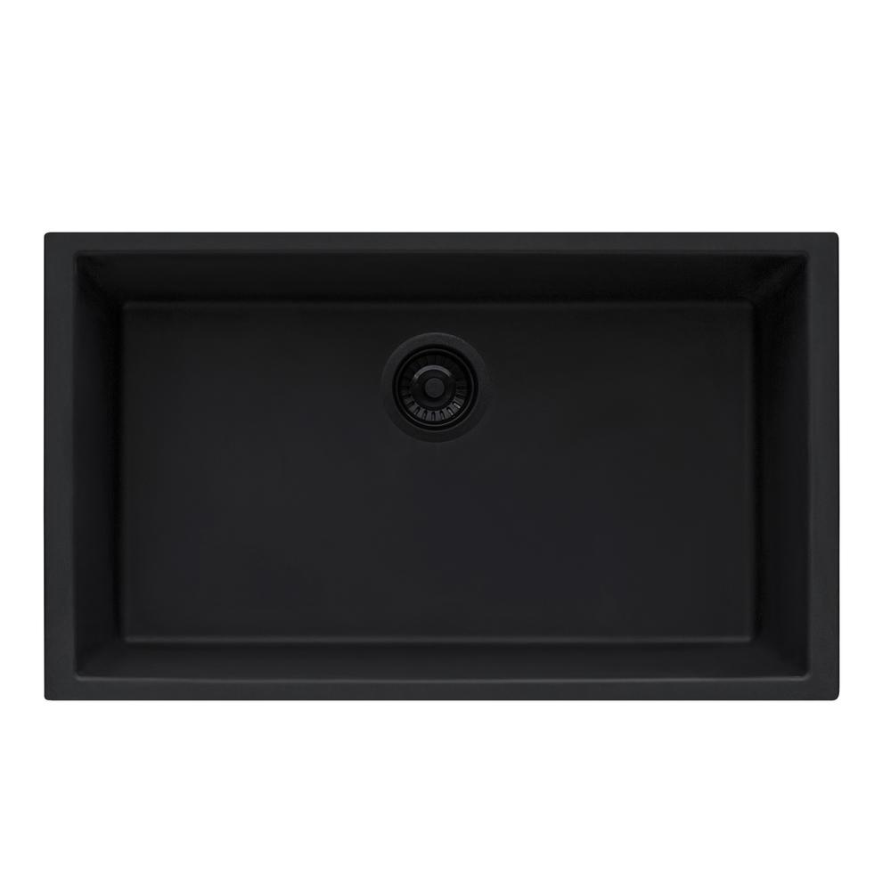 Granite Composite Undermount Single Bowl Kitchen Sink - Midnight Black. Picture 2