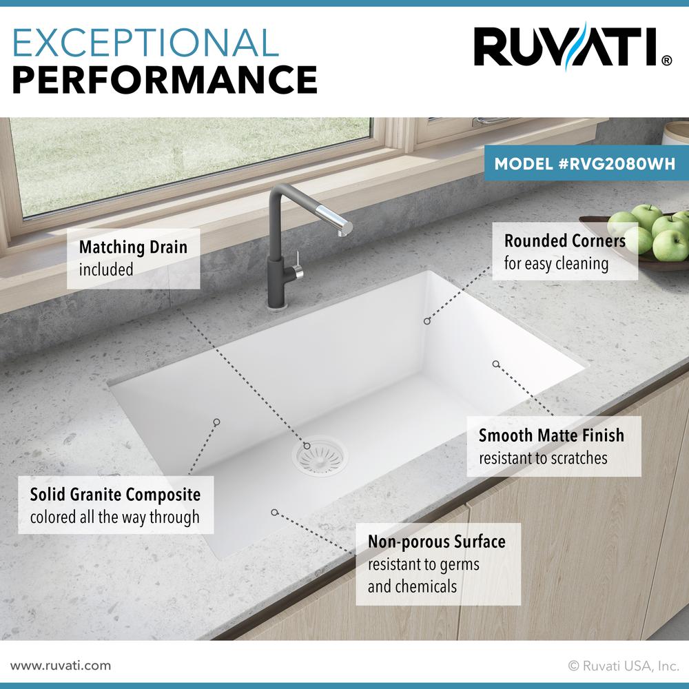 Ruvati 33 x 19 inch Undermount Single Bowl Kitchen Sink. Picture 11
