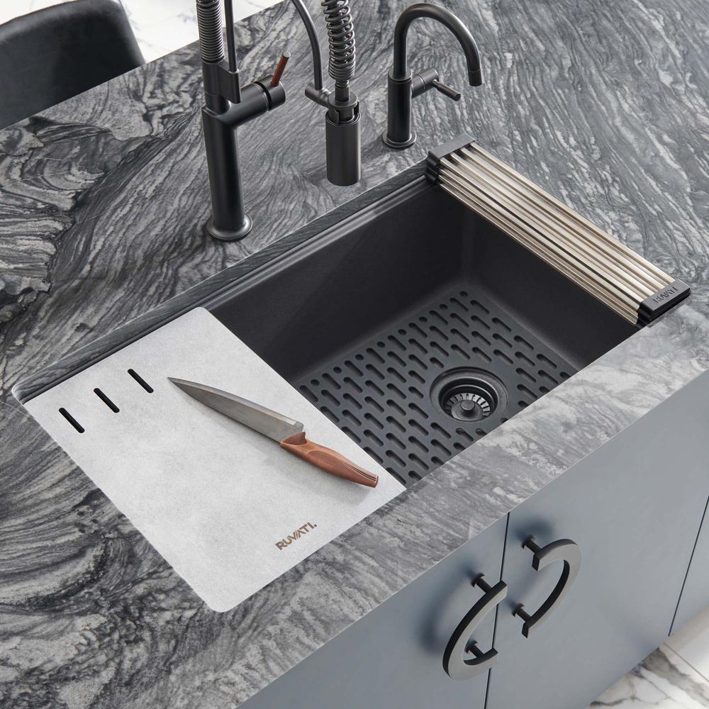 Undermount Workstation Granite Composite Kitchen Sink Matte Black. Picture 13