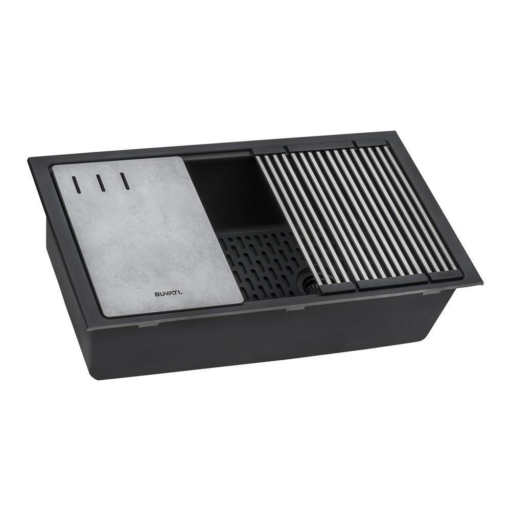 Undermount Workstation Granite Composite Kitchen Sink Matte Black. Picture 1