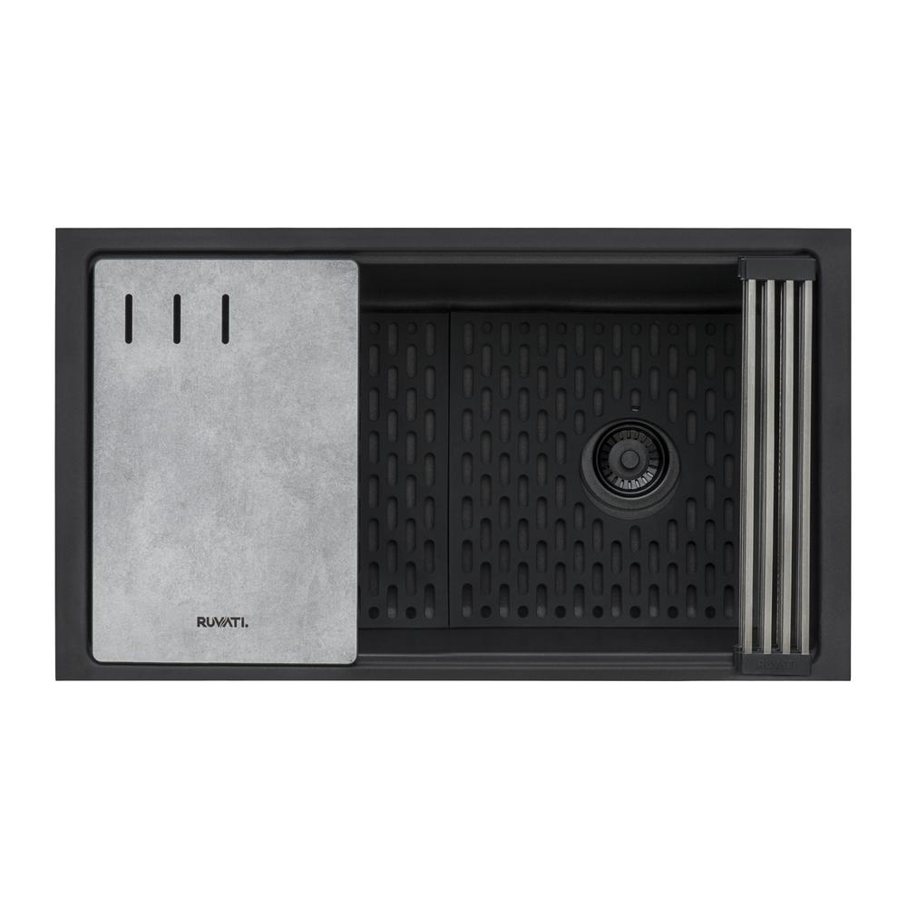 Undermount Workstation Granite Composite Kitchen Sink Matte Black. Picture 2