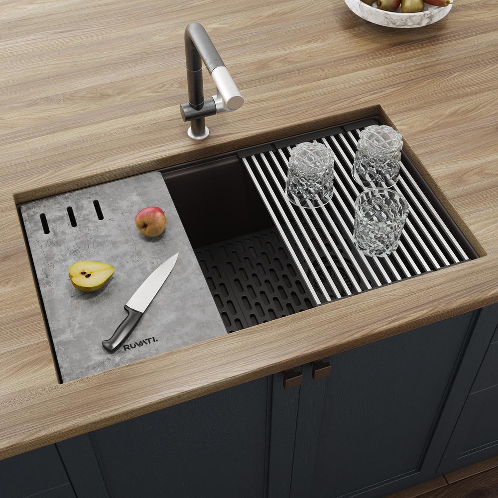 Granite Composite Undermount Workstation Kitchen Sink Coffee Brown. Picture 11