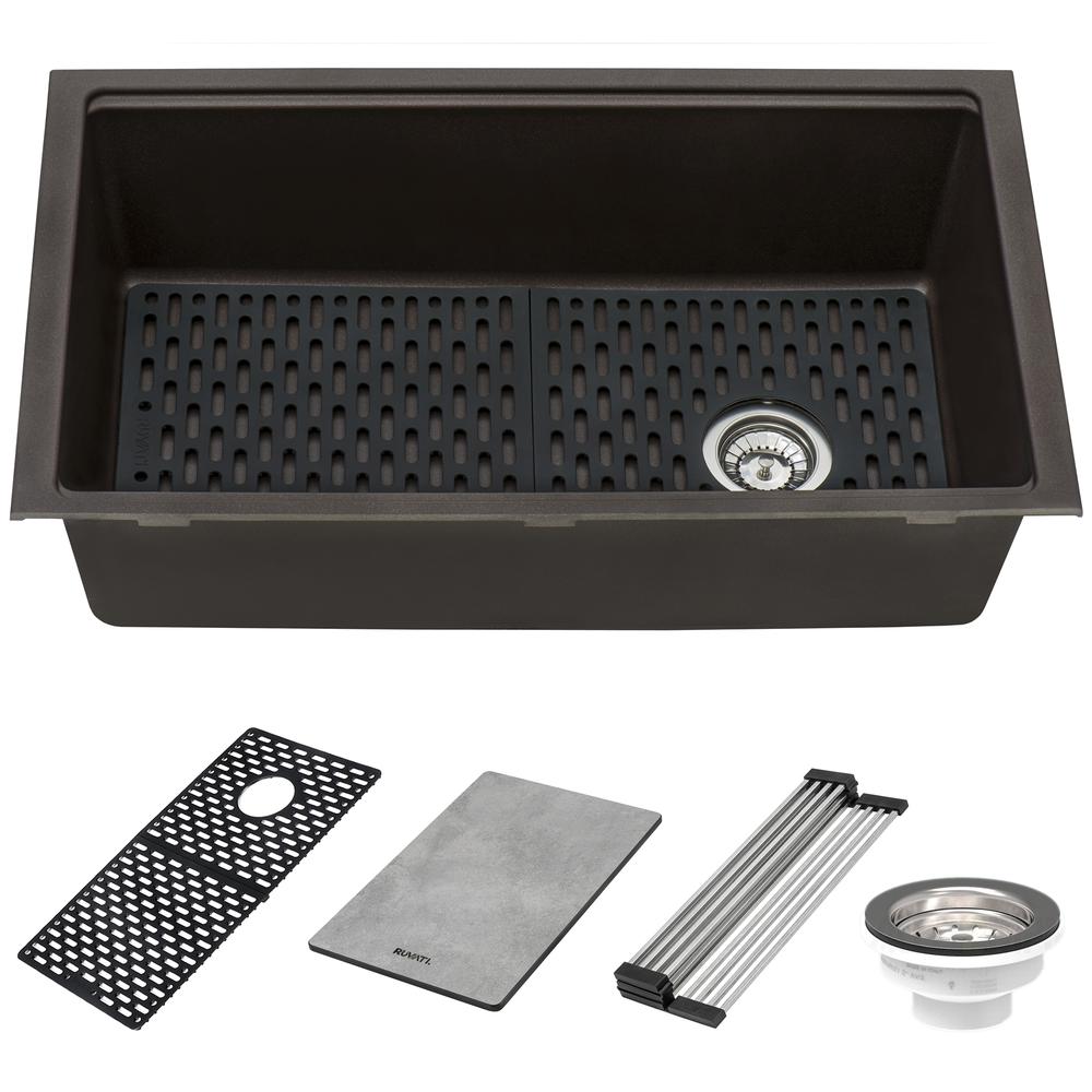 Granite Composite Undermount Workstation Kitchen Sink Coffee Brown. Picture 1