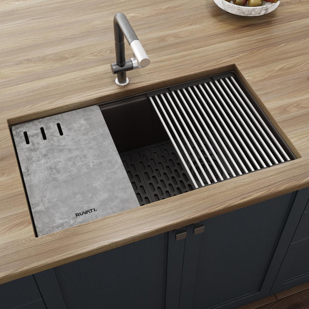 Granite Composite Undermount Workstation Kitchen Sink Coffee Brown. Picture 10